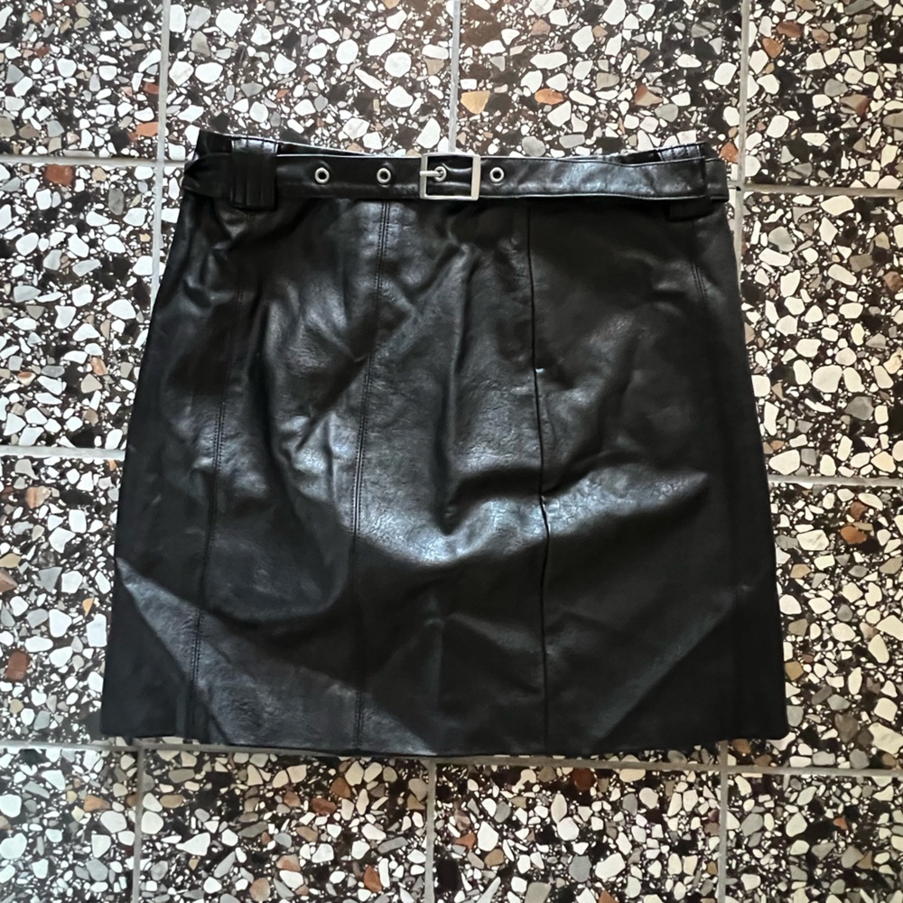 Urban Outfitters Black Faux Leather Mini Skirt with Belt